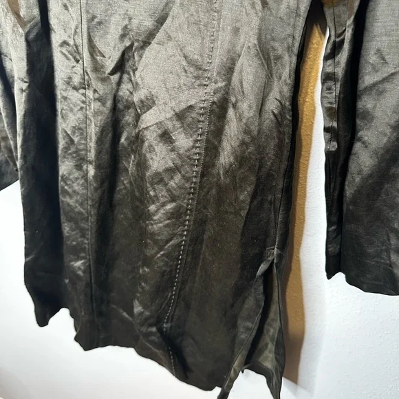 Eileen Fisher Olive Green Silk Linen Long Sleeves Duster dark green medium - Picture 7 of 12